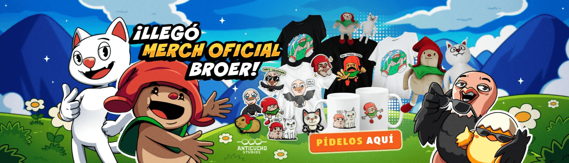 ¡Llegó merch oficial! Polos, tazas, stickers y peluches. Pídelos aquí.